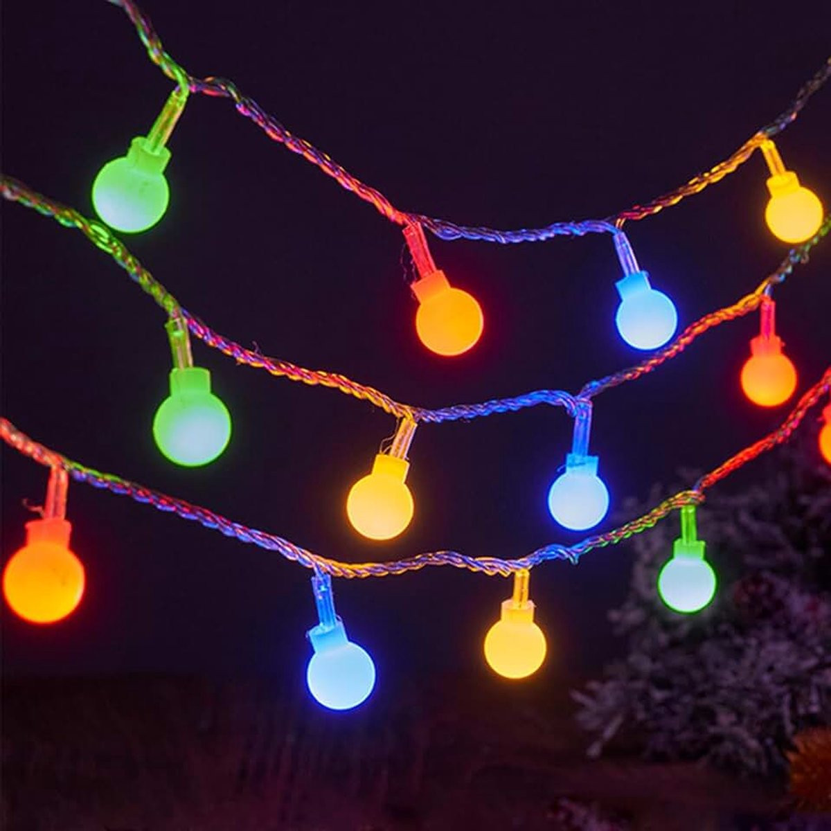 Merkloos Veelkleurig LED Lichtsnoer met 10 Globe Lampen, 1,5M, Batterijgevoed voor Binnen en Buiten