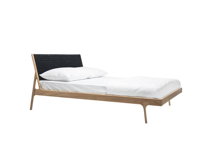 Bett Typ B 160 x 200cm Stoff Cley Schwarz/Eiche Hell Eiche