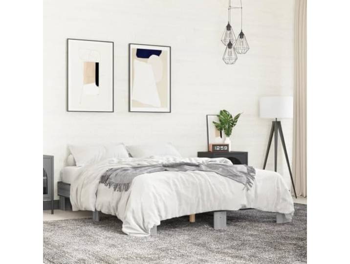 GBCDSWBR Bettgestell Sonoma Grau 150x200 cm Holzwerkstoff & Metall Inklusive Lattenrost, Stabile Stützbeine, Robustes Design