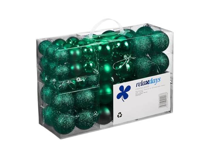 Relaxdays Boules de Noël\, Lot de 100\, Décoration\, polies\, Scintillantes et luisantes\, Boule de Noël ∅ 3\, 4&6 cm\, Vert