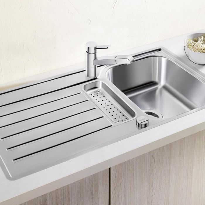 Blanco Spüle 517281 94 x 49 cm, Edelstahl Bürstfinish, reversibel, mit Ablauffernbedienung/Schale