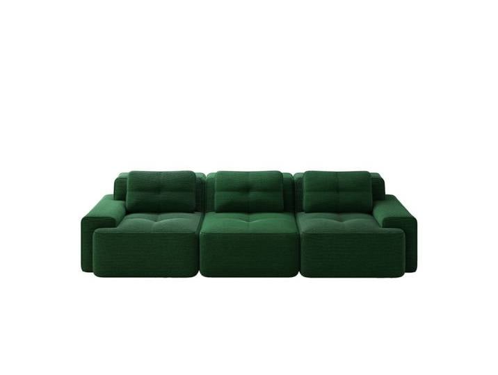 VLIVRA Canapé modulable 3 places - canapé droit moderne effet cocooning en velours côtelé vert 293x104x69 cm