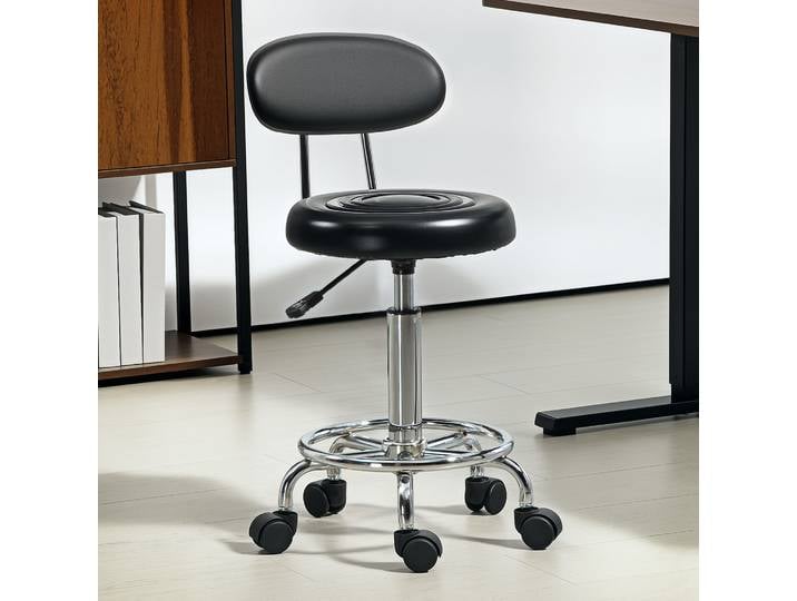 HOMCOM Tabouret Pivotant Réglable Similicuir avec Dossier Noir