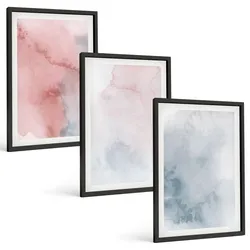 BILDER SET 3er Set - 40x60 cm Schwarzer Rahmen - Pastellfarben auf Leinwand