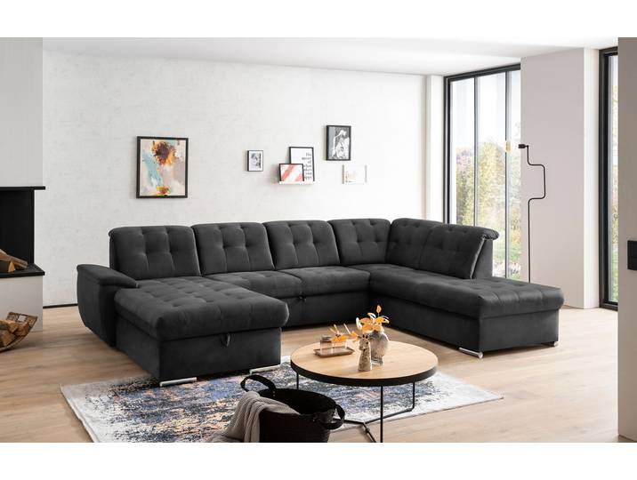 Wohnlandschaft EXXPO - SOFA FASHION Durango, aufwendige Sitz- und Rückenverarbeitung, bequem, U-Form , grau, B:340cm H:92cm T:248cm, Sofas, Wohnlandschaft, inkl. Kopfteilverstellung, wahlweise mit Bettfunktion und Bettkasten