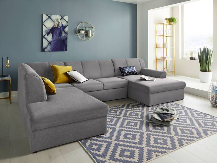 Wohnlandschaft, 320x213 cm, Struktur fein, Hellgrau, U-Form, Klassisch, Domo-Collection