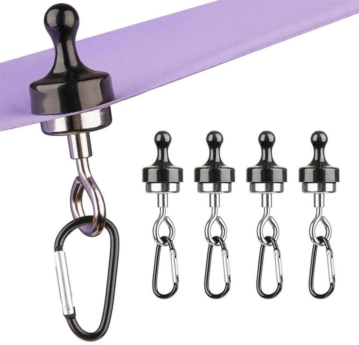 KZQ Set van 4 Magnetische kledinghangers met clip en karabijnhaken - Zwart