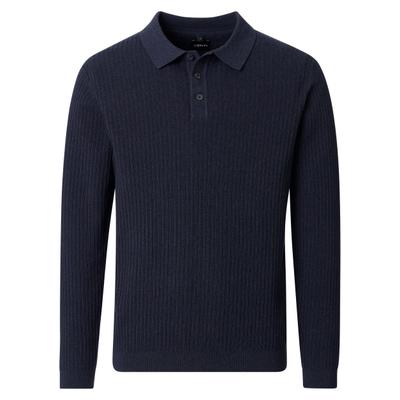 Polokragenpullover VENTI "VENTI Polo-Shirt langarm gemustert", Herren, Gr. L, dunkelblau, 100% Baumwolle, Pullover