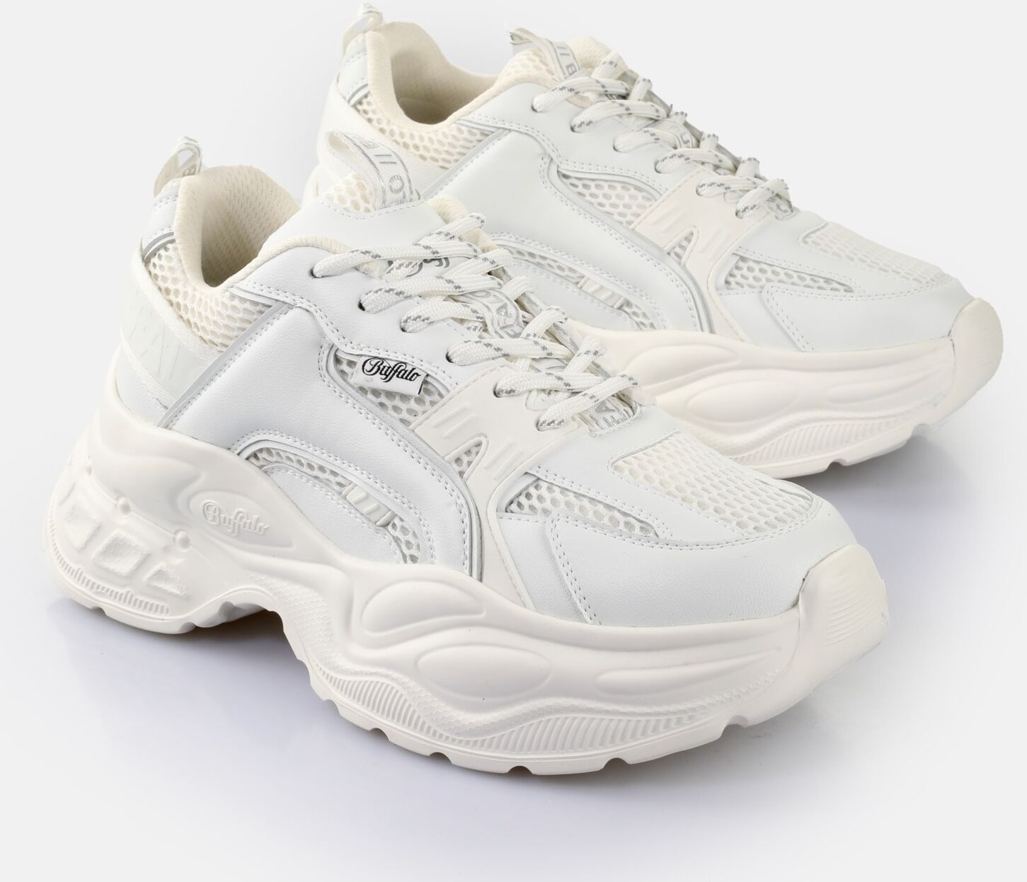Plateausneaker BUFFALO "YUNO", Damen, Gr. 41, Textil, weiß, Lederimitat, Textil, Schuhe Plateausneaker, Chunky-Sneaker, Schnürschuh, Leichtgewicht mit Memory Foam-Innensohle
