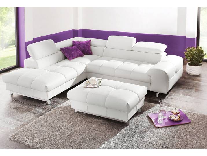 Polstergarnitur COTTA Chef L-Form , weiß (altweiß), B:262cm, Sitzmöbel-Sets, Set bestehend aus: Ecksofa mit Kopfteilverstellung & Hocker