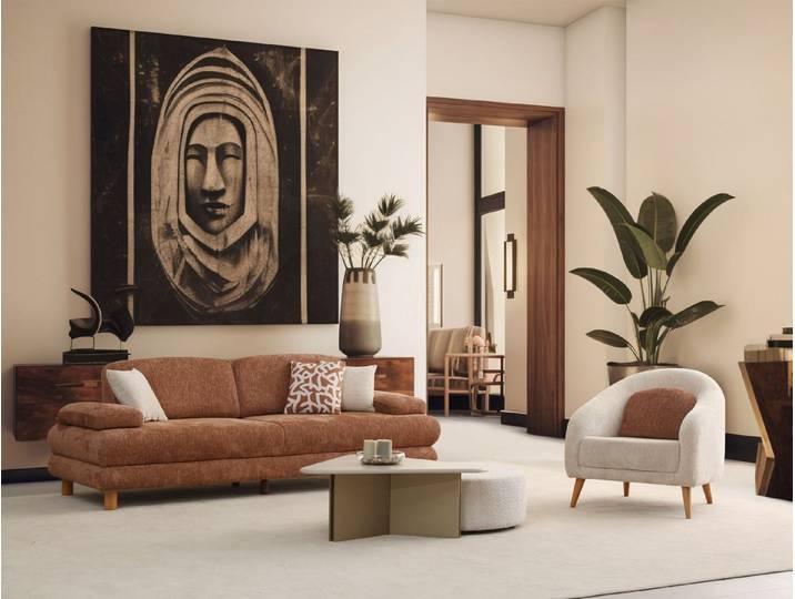 Xlmoebel Polstergarnitur XLMOEBEL Wohnzimmer Set in brauner Textilpolsterung mit Komfort, (Polstergarnitur, 2-tlg., 3-Sitzer + Sessel), Made in Europa