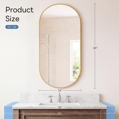 Fusion Finds Oval Wall Mirror With Metal Frame, HD Tempered Glass Modern Bathroom Vanity Mirror gold