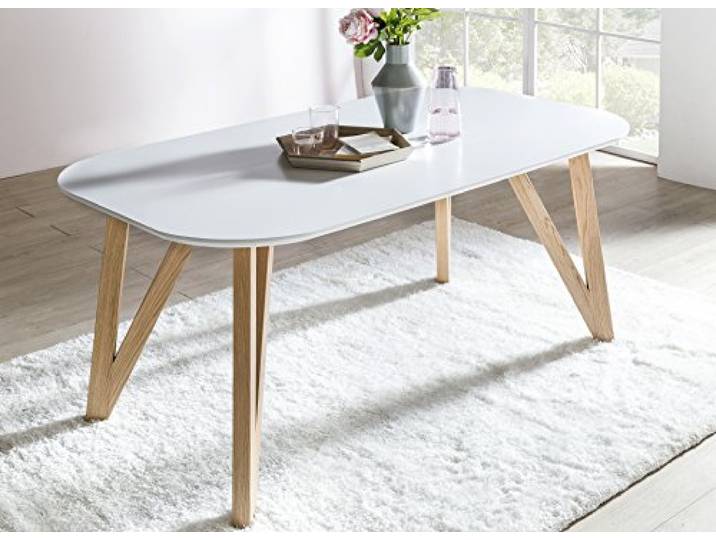 SalesFever Esszimmertisch Aino, Küchentisch in matt-weiß, 180 x 90 cm, furnierter Esstisch, pflegeleichter & Abgerundeter Holz-Tisch, FSC® Zertifiziert
