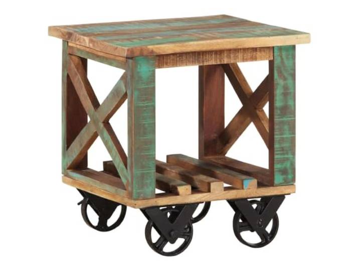TEKGHUT Beistelltisch mit Rädern 40x40x42 cm Altholz Massiv Recyceltes Massivholz, Landhausstil, 4 Rollen, untere Ablage, handgefertigt, einzigartige Farbgebung