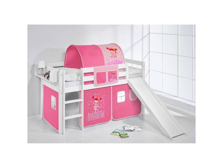 Hochbett Zauberfee 90 x 190cm Weiß mit Rutsche