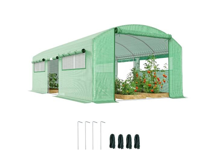 Serre tunnel Outsunny 6X3X2 M/4X3X2 avec 2/3 portes et fenêtres à enroulement