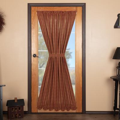 VHC Brands Burgundy Check Scalloped Door Panel 72x40 - Door Panel 72x40