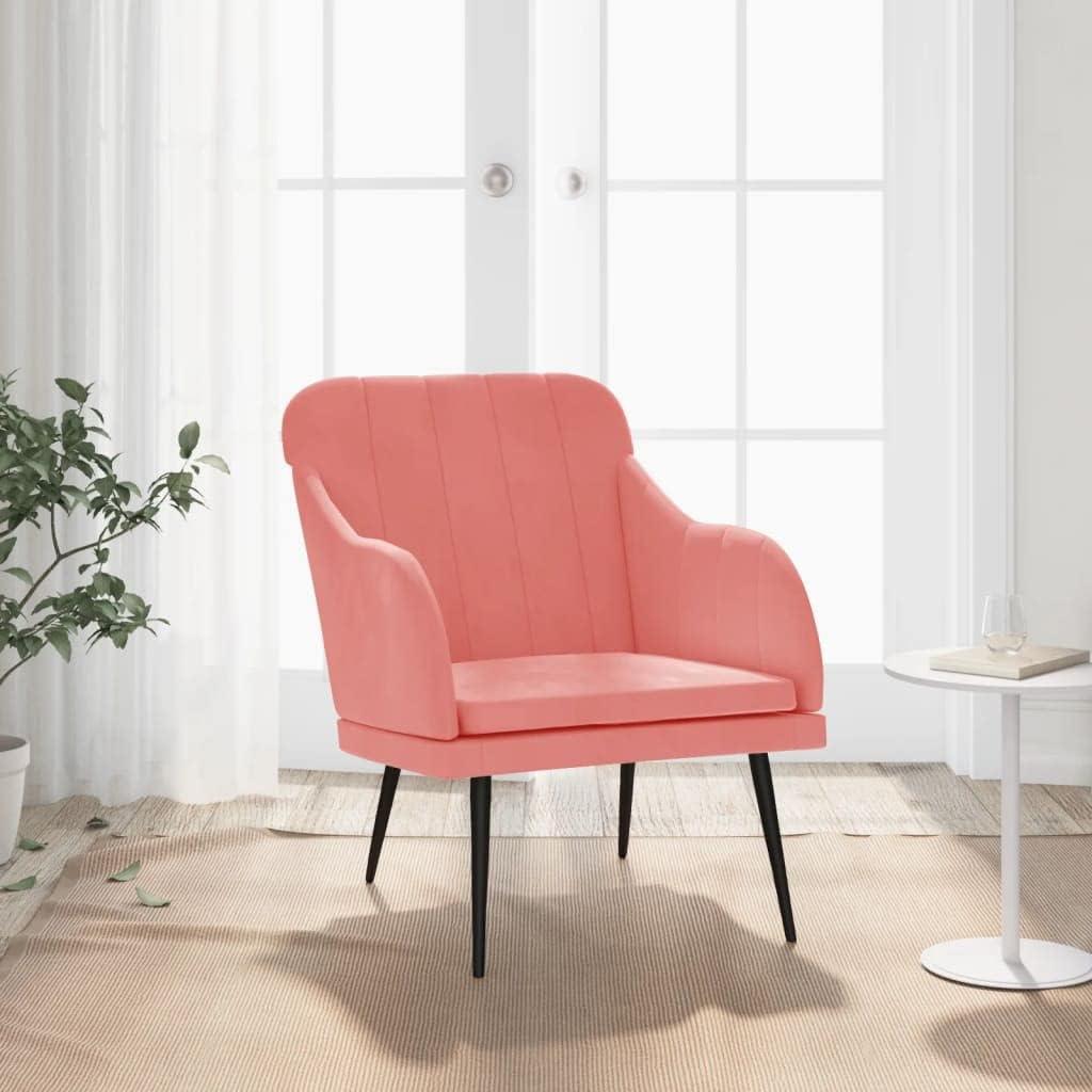 Rosa Samtsessel 63x76x80 cm mit Metallgestell und Polsterung, bequemer Lounge-Stuhl mit Arm- und Rückenlehne für Wohnzimmer, Büro und Leseecke