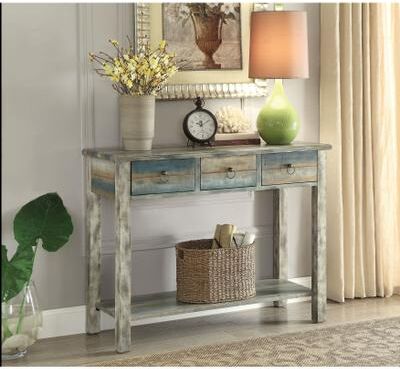 Console Table by Acme in Antique Gray Teal