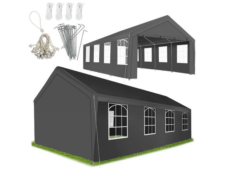 Pavillon Mammut 8x4m avec système d'emboîtage, solide et étanche - gris