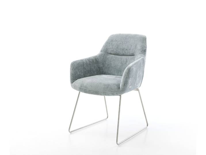 DELIFE Esszimmerstuhl Pejo-Flex Chenille Pastellblau Kufengestell Edelstahl Taschenfederkern, Esszimmerstühle