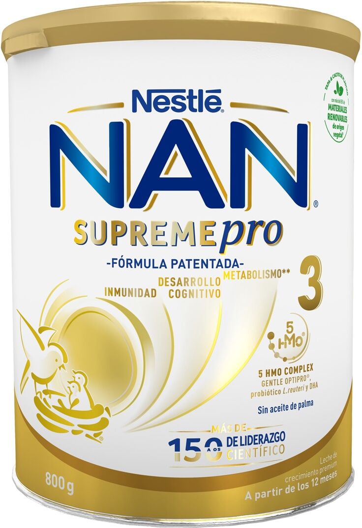 Nestle Leche de crecimiento Premium Nan Supreme Pro 3 en polvo 12 a 18 meses 800 g Nestlé.