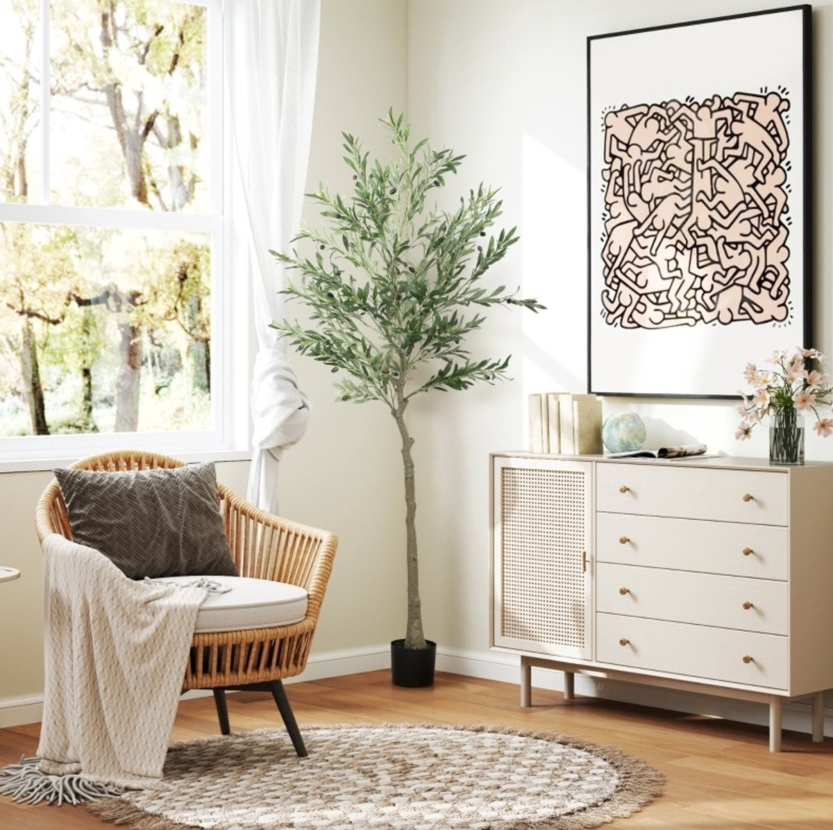 OKWISH Kunstplant Realistische Olijfboom - Groen - Hoogte: 180 cm