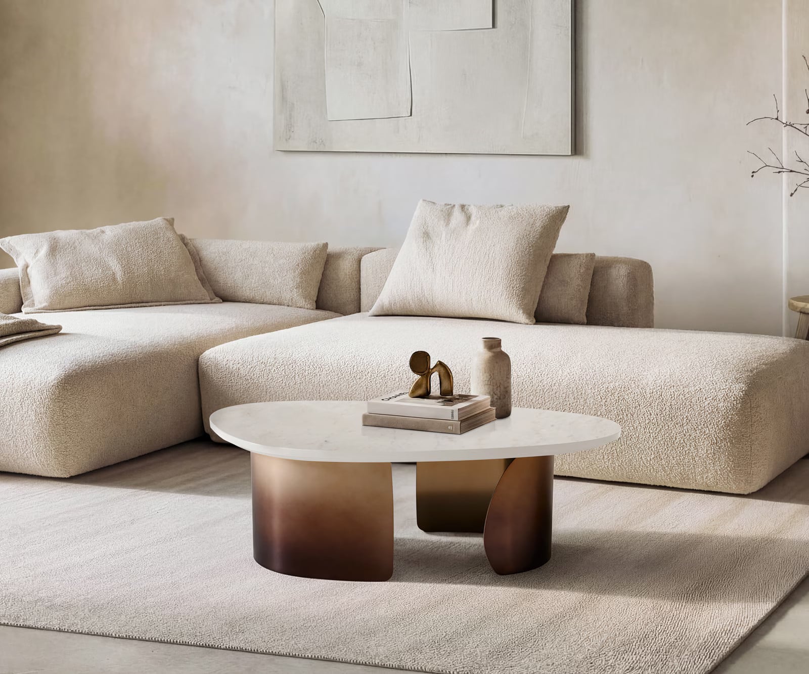 DELIFE Salontafel Marvello Modern Marmer Wit en Goud met Metaal B: 101 cm, D: 50 cm, H: 39,3 cm
