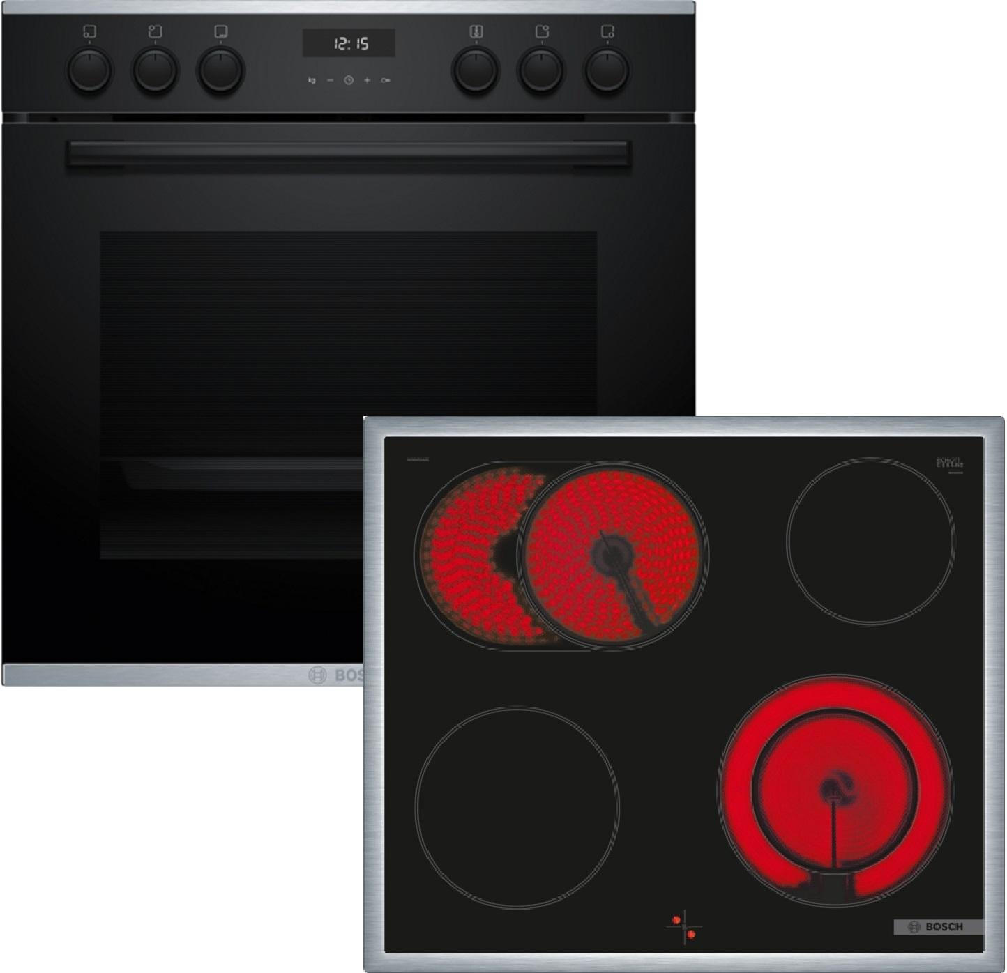 Bosch HEG237BB5 + NKN64RGA2E, Glaskeramikkochfeld, 4 Zone(n), Glaskeramik, Schwarz, Touchsteuerung, 58,3 cm