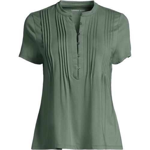Kurzärmeliges Biesenshirt aus Baumwolle/Modal-Mix für Damen, Damen, size: regular, Grün, Baumwoll-Mischung/Baumwolle Modal, by Lands' End