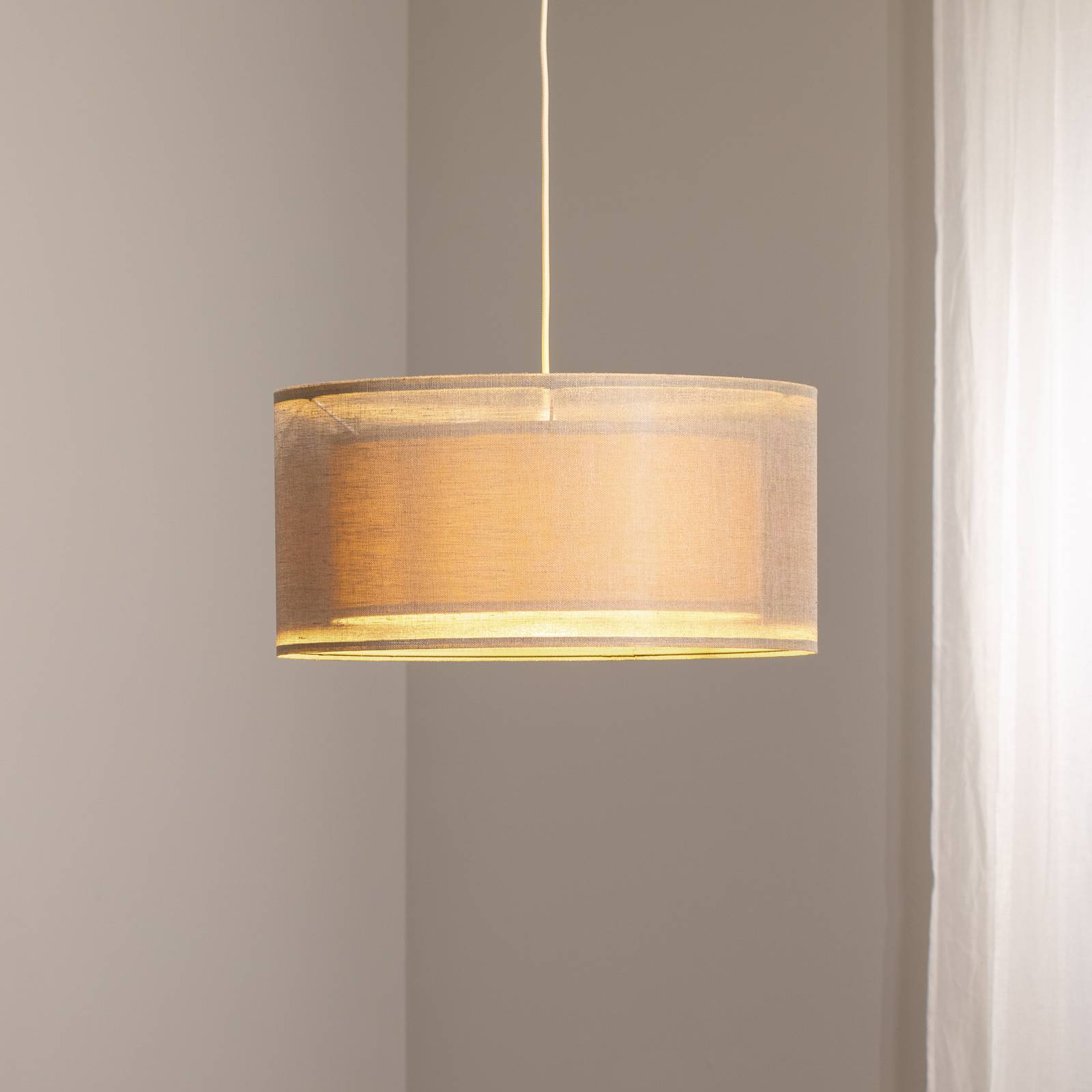 Hängelampe Duo Den Light Maco Design, dimmbar, creme / amber, für Wohn- / Esszimmer, Textil / Stoff / Seide, Pendelleuchte