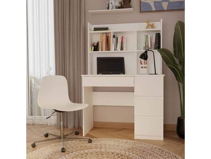 Bureau TRISTON avec rallonge et tiroirs - blanc\, design droit