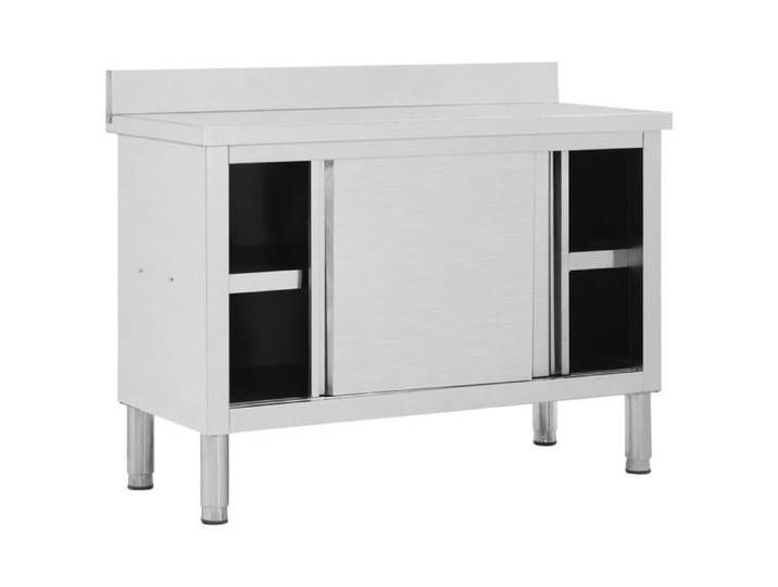 [97309]Table de travail avec portes coulissantes 120x50x(95-97)cm Inox Poids:29 Kg