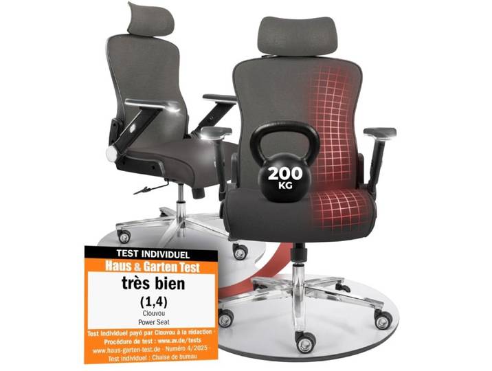 Chaise de bureau ergonomique large assise CLOUVOU - PowerSeat - Fauteuil de bureau - dossier respirant - Max 200 kg - Anthracite