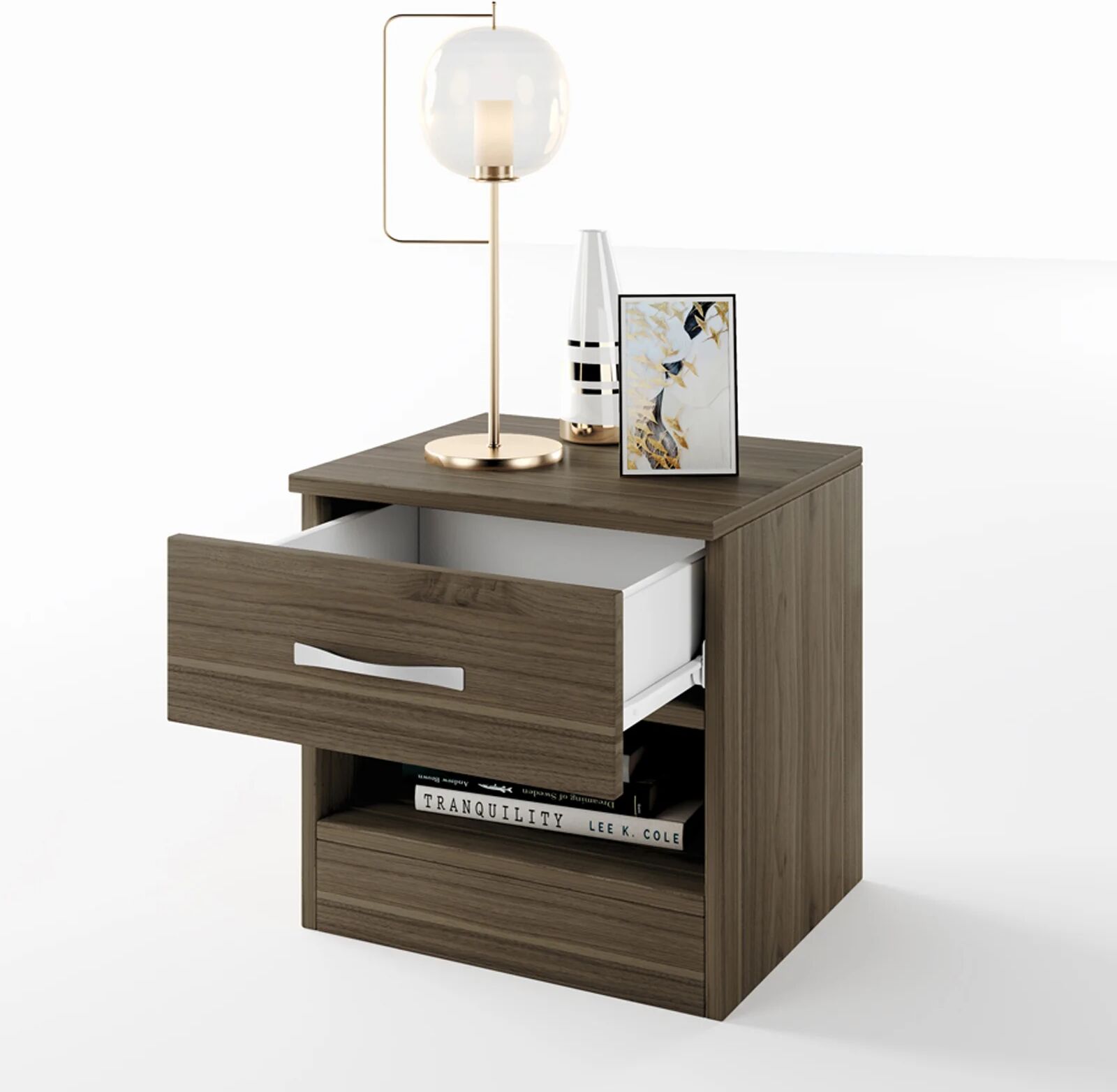 garneroarredamenti Comodino 40x41h cm con cassetto moderno noce Selvaggia