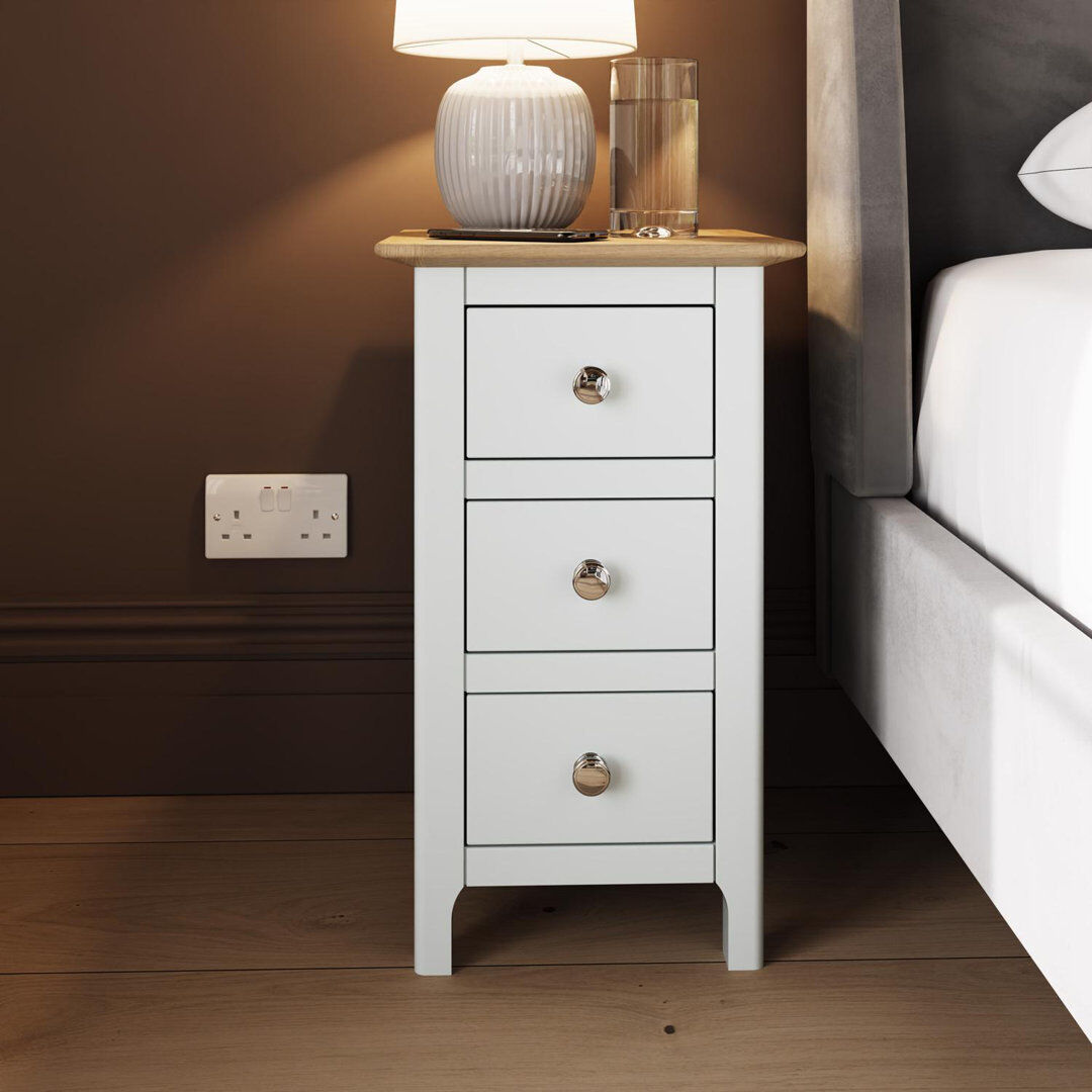Lark Manor Clary 3 Drawer Bedside Table Ivory 58cm H X 34cm W X 35cm D