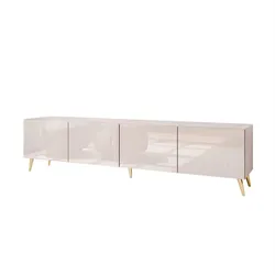 TV-SCHRANK COLGANTE 200 Kaschmir Hochglanz, mit LED, Schräge goldene Füßen