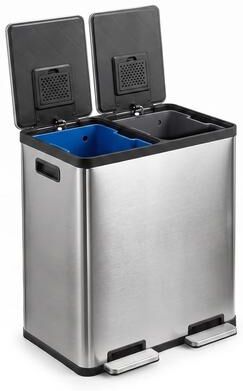 YUN 16 Gallon Dual Kitchen Trash Can with Lid, Stainless Steel Garbage Bin with 2 Removable Buckets, Soft Close