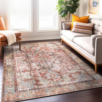 World Rug Gallery Vintage Boho Medallion Washable Non-Slip Area Rug