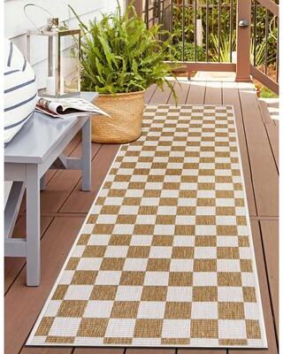 World Rug Gallery Contemporary Checkered Reversible Indoor / Outdoor Area Rug