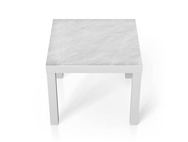 DEQORI Glastisch weiß klein 55x55 cm Motiv Reine Schiefersteintextur ausgefallener Beistelltisch aus Glas Hochglanz Couchtisch fürs Wohnzimmer moderner Couch Tisch mit Design