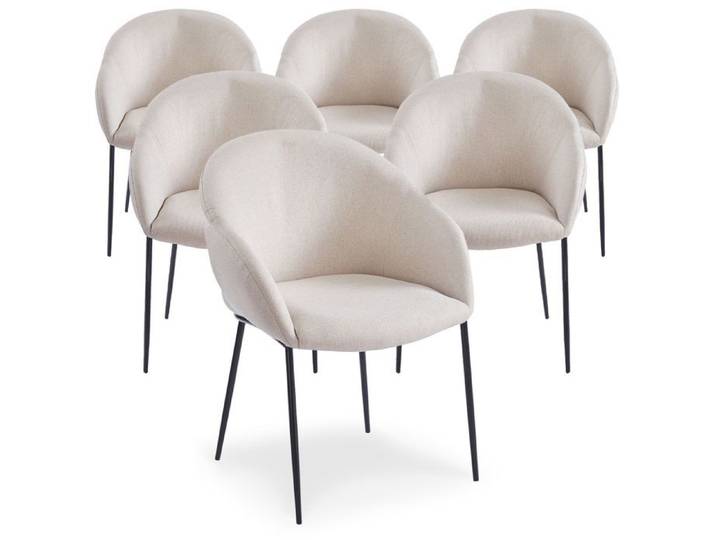 MENZZO Lot de 6 chaises design enveloppant Ingrid Tissu beige - Chaises Salle À Manger