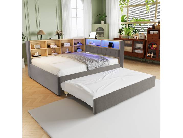 Canape Convertible 140x200 Avec Lit Gigogne Gris Havrya
