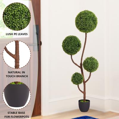 Lesly 5FT Tall Artificial Boxwood Topiary Tree Triple Ball-Shaped Faux Plant - 31.9