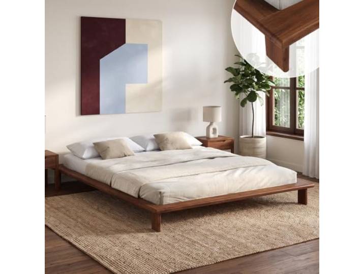 skølm Skald Futonbett 160x200 cm, Eiche massiv, Massivholzbett Walnussoptik Bettgestell aus Massivholz, lackiert, Bettrahmen 25 cm hoch, stabiles Holzbett, Doppelbett Holzrahmen