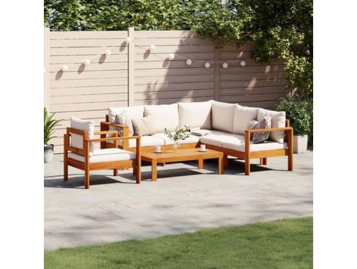 Acacia massif ensemble canapés jardin terrasse 5 pièces crème Salon de jardin avec coussins 5 pcs Bois d'acacia solide, Ensemble canapé modulaire d'extérieur avec table et coussins
