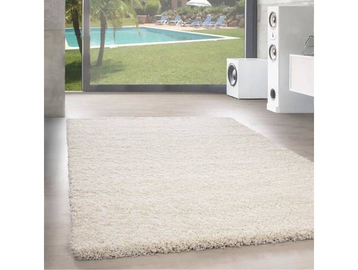 Tapis Shaggy Haut Fleuri Uni Couleur Crème - 140x200 cm
