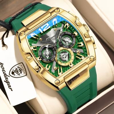 Youfap Market Luminous Waterproof Chronograph Men's Sports Watch With Silicone Strap gold Green