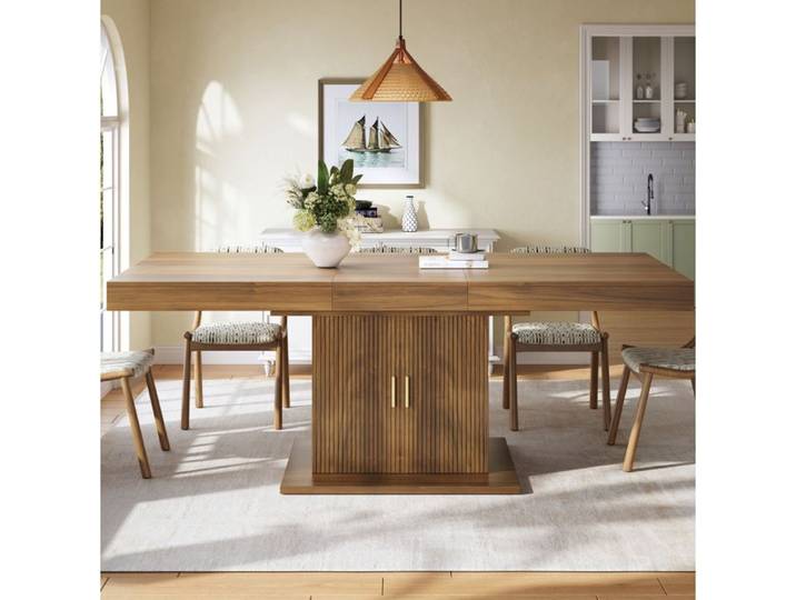 ROVRYN Table à manger extensible 140-180 cm avec rangement intégré MDF métal marron
