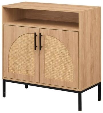 "Costway 32"" Sideboard Buffet Cabinet with 2 Natural Rattan Decorated Doors and Adjustable Shelf-Natural"